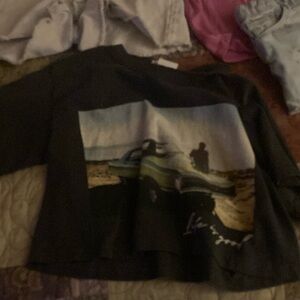 Black Graphic Tee with Car Print